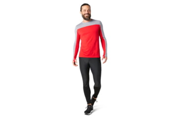 Image of Smartwool Merino Sport 250 Long Sleeve Crew - Mens, Light Gray Heather/Cardinal Red, 2XL, SW019023E76-XXL
