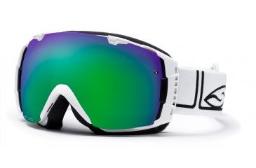Image of Smith I/O Goggles, White Foundation, Green Sol X Mirror And Sensor Mirror Lenses IO7NXFW10