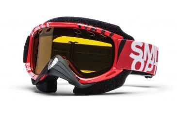 Image of Smith Optics Snow Fuel v.1 Max MX Goggles - Red/White Strobe Frame w/ Yellow Dual Airflow Anti-Fog Lens FVM3ADSSM12