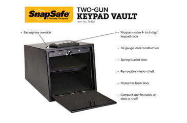 Image of Snapsafe, A Hornady Company Aux Keypad Vault 2 Gun Safe, Black, NSN N, 75430