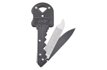 Image of SOG Specialty Knives &amp; Tools Double Key Tool - Knive And File, 1.5in 5Cr13Mov Steel Drop Point Blade, Stainless Steel Black Handle, KEY401CP