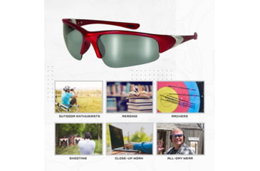 Image of SSP Eyewear Entiat CF+ Bifocal Shooting Glass Readers w/ 1.25 Magnification, Red Frame, Clear Mirrored Lens, ENTIAT 12 RED M