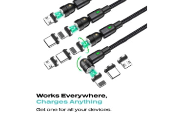 Image of Statik Statik 360 Universal Charge Cable w/ 3 Rotating Magnetic Connectors, 6ft/2M, Black, PUP-0386