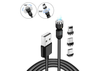 Image of Statik Statik 360 Universal Charge Cable w/ 3 Rotating Magnetic Connectors, 6ft/2M, Black, PUP-0386