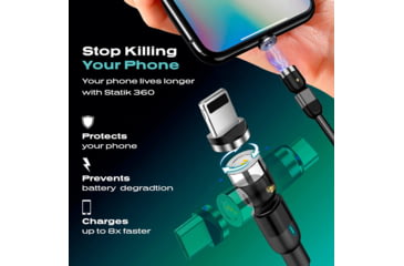 Image of Statik Statik 360 Universal Charge Cable w/ 3 Rotating Magnetic Connectors, 6ft/2M, Black, PUP-0386