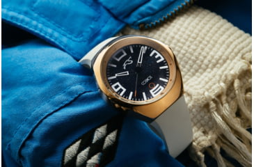 Image of Szanto Icon Frank Stephenson Cosmos Watches, Blue Dial, White Strap, Rose Gold, One Size, IC-FS-9005