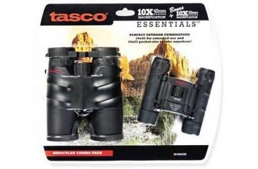 Image of Tasco Essentials Binoculars Combo with 10x42 Roof Prism Full Size and 10x25 Compact Binoculars