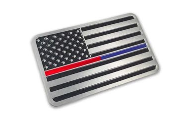 Image of Thin Blue Line Dual Flag Car Emblem, Thin Red Line - DUAL-CAR-EMBLEM