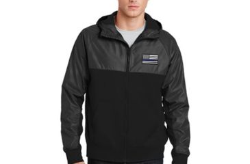 Image of Thin Blue Line Embroidered Coat, Black - COAT-BLACK-XXXL
