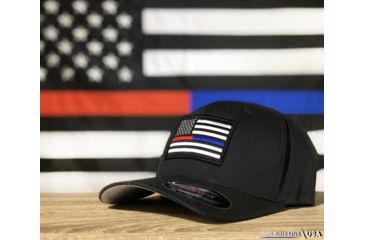 Image of Thin Blue Line Flexfit Dual American Flag Hat, Thin Red Line - FLEX-DUAL-BLACK-MEDIUM