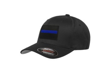 Image of Thin Blue Line Flexfit Hat - Black Background Flag, Thin Blue Line - FLEX-TBL-BBG-BLACK-LARGE