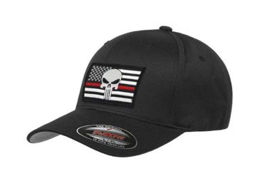 Image of Thin Blue Line Flexfit Hat - Skull Thin Red Line Flag - FLEX-SKULL-RED-BLACK-XXL