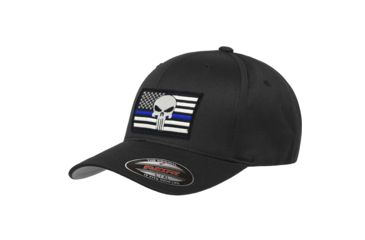 Image of Thin Blue Line Flexfit Skull Hat, Thin Blue Line - FLEX-SKULL-BLACK-MEDIUM