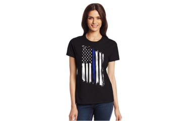 Image of Thin Blue Line American Flag Slim Fit Shirt - Womens, Black, 2XL, WOM-TBLA-XXL