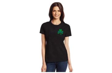 Image of Thin Blue Line Women's T-shirt, Small Shamrock, , Thin Blue Line - WOM-SM-STPAT-TBL-TSHIRT-BLACK-2XL