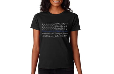 Image of Thin Blue Line Womens T-shirt - Pledge Of Allegiance Flag - WOM-TBL-POA-BLACK-LARGE