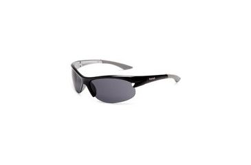 Image of Timberland TB7069 Semi-Rimless Wrap Sunglasses w/ Cutout Detail, Pearl Black Frame &amp; Solid Smoke Lens TB70690001A