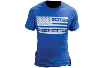 Image of TOPS Knives Flag Logo Cotton T-Shirt, Blue, Large, TS-FLAG-BLU-LARGE