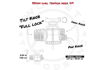 Image of Two Vets Tripods Inc 55MM Dual Tension Ballhead W/ Area 419 ARCALOCK CLAMP, Black/Gold, 4in, 55MM419