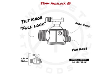 Image of Two Vets Tripods Inc 55mm Dual Tension Ballhead W/ Area 419 Arcalock QD, Black, 4in, 850044845187