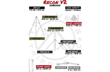 Image of Two Vets Tripods Inc Recon V2 Tripod, Carbon Fiber/Black, 27-65.5in, RECONV2