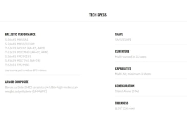 Image of UARM SA3B Level III++ Boron Carbide SAPI Armor Plate, S, SA3BS