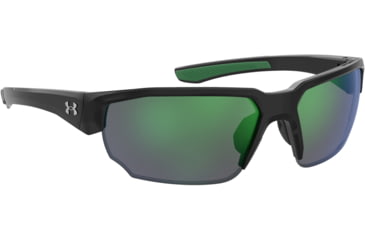 Image of Under Armour Blitzing Sunglasses with Shiny Black Frame and Green Temple Tips with Green to Grey Lens, Medium, UA0012S 7ZJ-Z9
