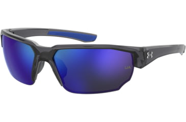 Image of Under Armour Blitzing Sunglasses with Transparent Grey Frame and Blue to Grey Mirror Lens, Medium, UA0012S KB7-W1