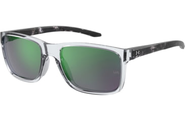 Image of Under Armour Hustle Sunglasses with Crystal-Havana Black Temples/Grey Frame and Green Mirror Lens, Medium, UA0005S MNG-Z9