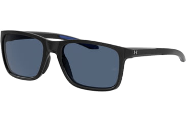 Image of Under Armour Hustle Sunglasses with Shiny Black/Grey Frame and Blue Flash Lens, Medium, UA0005S 807-KU