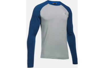 Image of Under Armour Tech Terry Crew Shirt - Men's-True Gray Heather/Blackout Navy/Silver-Small