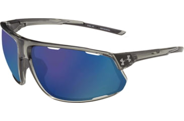 Image of Under Armour UA Strive Sunglasses, Hi Pro Blue Mirror Lens, Gloss Crystal Smoke, One Size Fits Most, UA8600108-040162