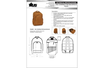 Image of Us Peacekeeper The Contractor Backpack  12.5x18x 6in, Mustard Brown, P52209