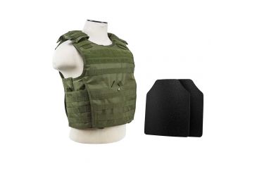 Image of Vism Expert Plate Carrier Vest w/2 10x12in Level IIIA Shooters Cut Hard Ballistic Panels, Green, Large BUCCVPCVX2963G-A