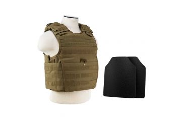 Image of Vism Expert Plate Carrier Vest w/2 10x12in Level IIIA Shooters Cut Hard Ballistic Panels, Tan, Large BUCCVPCVX2963T-A
