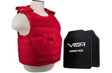 Image of VISM Expert Plate Carrier Vest w/Two 10X12 LVL III+ Shooters Cut Hard Ballistic Plates, Med - 2XL, Red, BPCVPCVX2963R-A