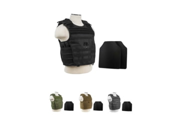 Image of Vism Expert Plate Carrier Vest w/2 10x12in Level IIIA Shooters Cut Hard Ballistic Panels, Black, Green, Tan, Urban Gray