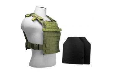 Image of Vism Fast Plate Carrier w/2 10x12in Level IIIA Shooters Cut Hard Ballistic Plates, Green BUCCVPCF2995G-A