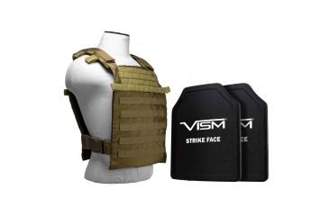 Image of Vism Larger Fast Plate Carrier w/2 11x14in Level III and PE Shooters Cut Hard Ballistic Plates, Tan BPLCVPCFL2995T-A