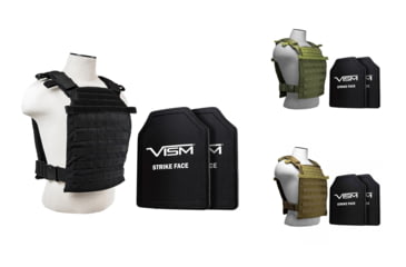 Image of Vism Larger Fast Plate Carrier w/2 11x14in Level III and PE Shooters Cut Hard Ballistic Plates, Black, Green, Tan
