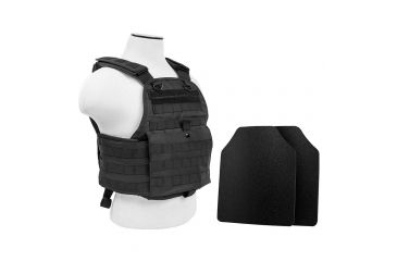 Image of Vism Plate Carrier Vest w/2 10x12in Level IIIA Shooters Cut Hard Ballistic Panels, Black BUCCVPCV2924B-A