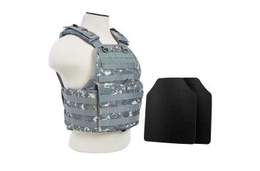 Image of Vism Plate Carrier Vest w/2 10x12in Level IIIA Shooters Cut Hard Ballistic Panels, Digital Camo BUCCVPCV2924D-A