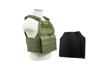 Image of Vism Plate Carrier Vest w/2 10x12in Level IIIA Shooters Cut Hard Ballistic Panels, Green BUCCVPCV2924G-A