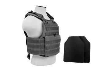 Image of Vism Plate Carrier Vest w/2 10x12in Level IIIA Shooters Cut Hard Ballistic Panels, Urban Gray BUCCVPCV2924U-A