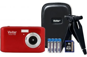 Image of Vivitar 14.1 Megapixel F128 HD Digital Camera Kit w/4 GB Card, Case, Tripod - Red VF128-RED/KIT-PR 