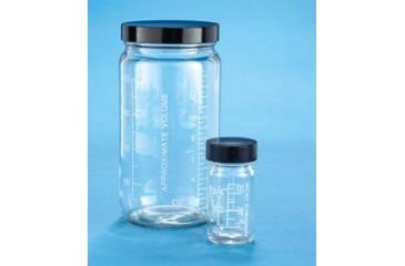 Image of VWR AC Medium Round Bottles, Clear, Wide Mouth, Graduated VW5810133C21 Bulk Packs With Unattached Caps In Bags