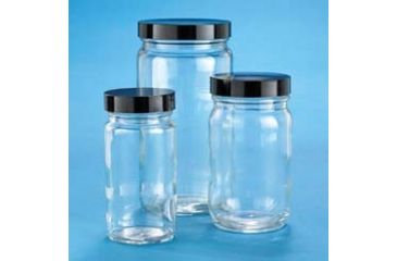 Image of VWR AC Medium Round Bottles, Clear, Wide Mouth VW5710238C22 Bulk Packs With Unattached Caps In Bags