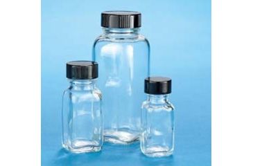Image of VWR French Square Bottles, Clear, Wide Mouth VW5610228V26 Convenience Packs With Caps Attached