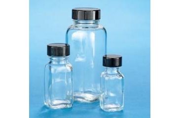 Image of VWR French Square Bottles, Clear, Wide Mouth VW5610843V22 Convenience Packs With Caps Attached
