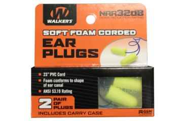 Image of Walkers Blue Corded Passive Foam Ear Plug w/Plastic Case, 32 dB NRR, 2-Pair, Neon Yellow GWP-EPCORD-YL